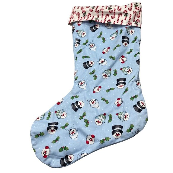 handmade Christmas stocking snowman holly candy canes design red blue 15" READ - Picture 1 of 4